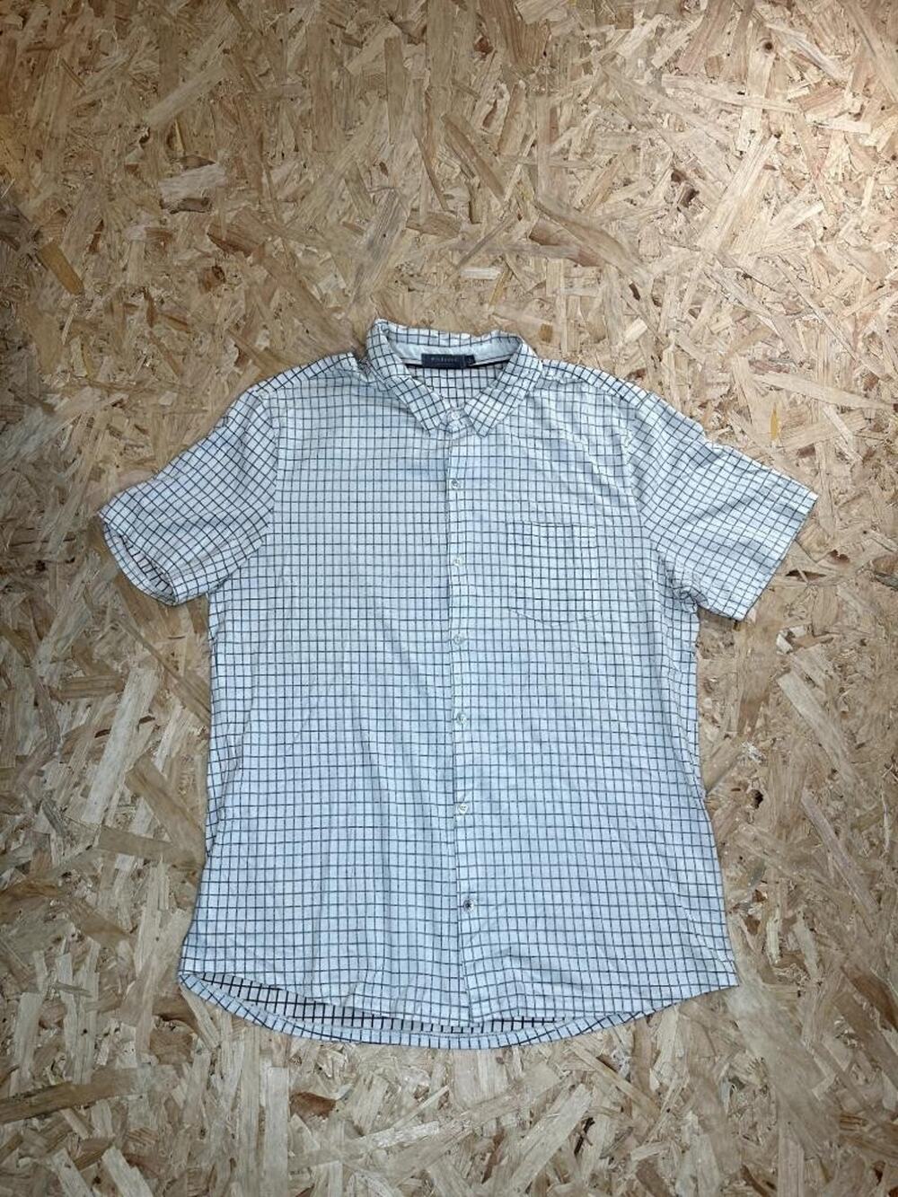 Mododoc Los Angeles Shirt Mens Large White Black Grid Check Short Sleeve Cotton